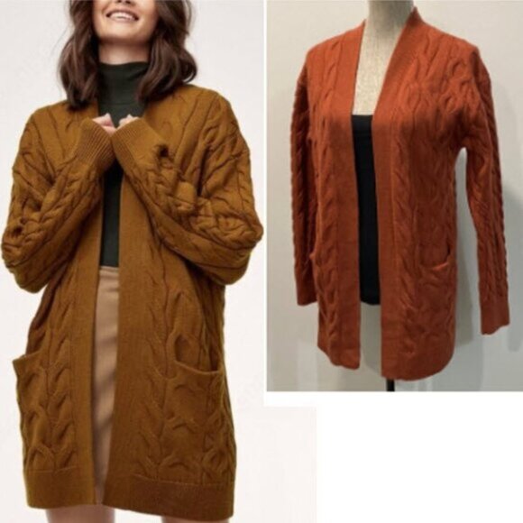 WILFRED Aritzia Cable Knit Open Front orange small - Picture 1 of 15